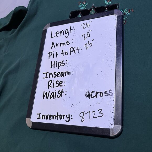 Vintage Sunburst Green Christmas Tree Embroidered Holiday Shirt Womens Size 2XL - Picture 8 of 8